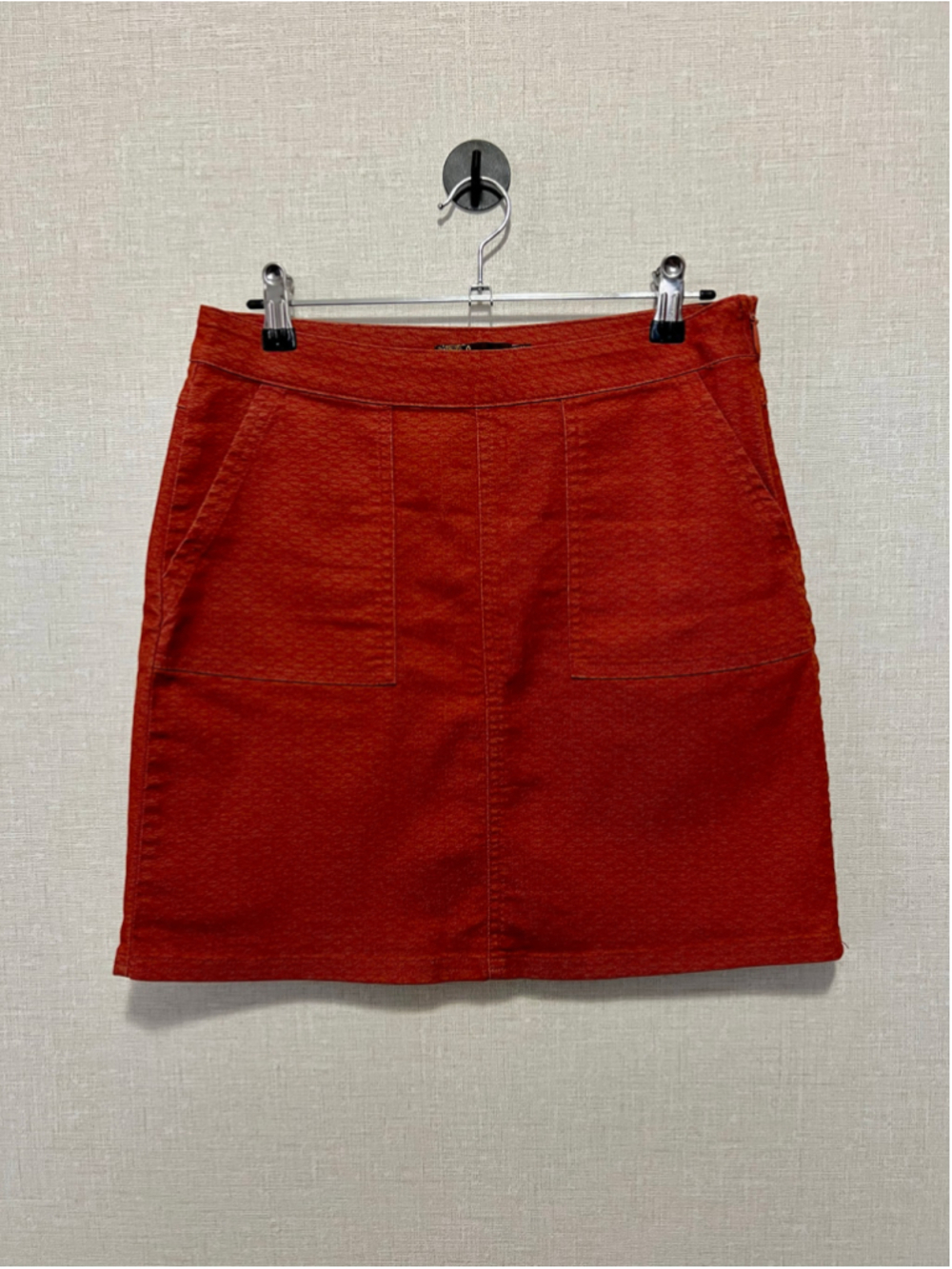 prAna Rust Orange Textured Mini Skirt With Front Patch Pockets